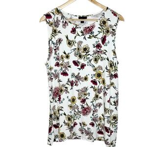 J Jill Wearever Floral Sleeveless Knit Top White Womens Size L Wildflowers